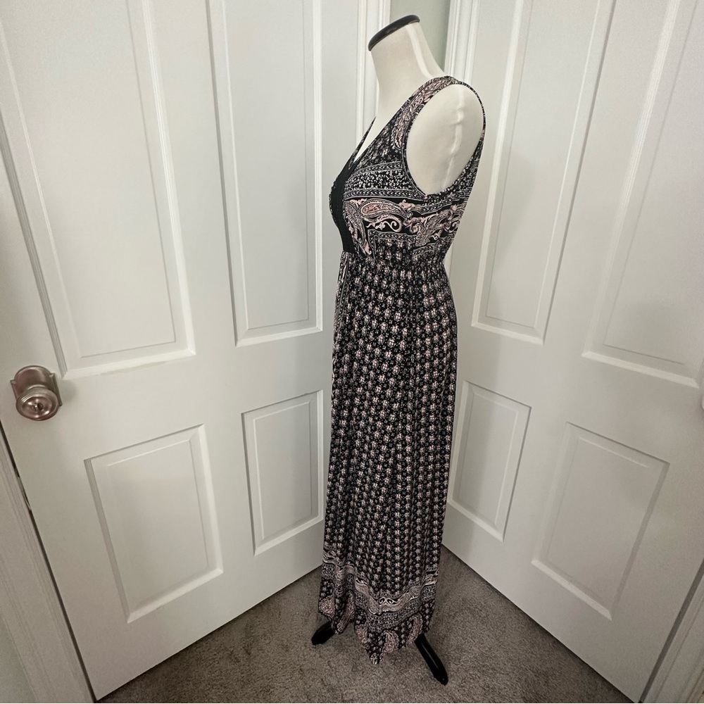 NWT Style & Co Macy's Maxi Dress Crochet V-neck Black Pink XS Tank Sleeveless - Picture 8 of 14
